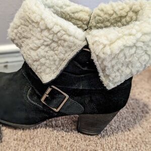 Nine West Vintage Collection, Black Suede, Sherpa Lined Winter Boots